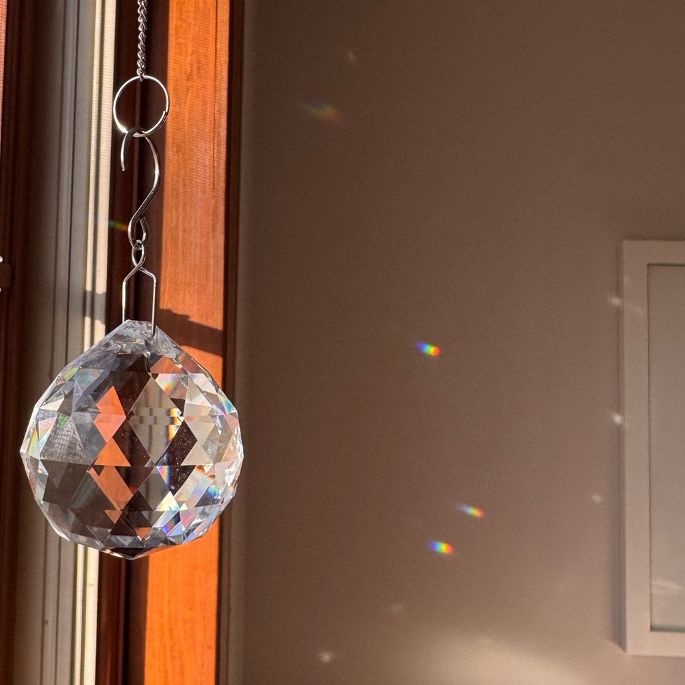 Glass Prism With Metal Chain and Velvet Pouch- New! Create Rainbows 🌈